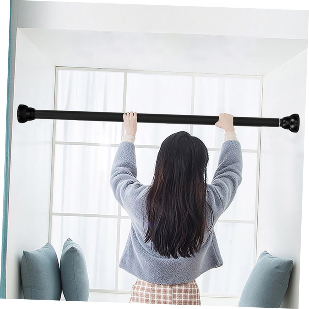 GALPADA 2 piezas Barra de Tensión Extensible para Ropa y Cortinas sin Taladro Ajustable para Baño Armario Dormitorio y Balcón Negro