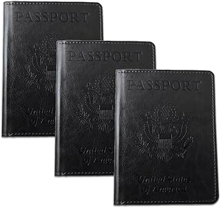 3-Pack Passport Holder Wallet, Vaccine Card, Leather Cover Waterproof BLACK