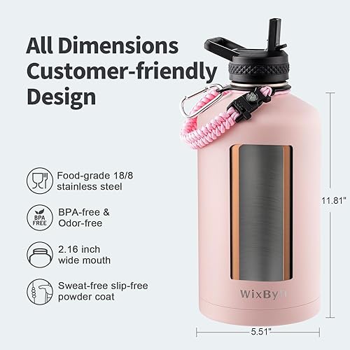 Miniatura 6 de Botella de agua con aislamiento de un galón, triple pared al vacío, fría 48 horas, a prueba de fugas, sin BPA, deportiva, grande, acero inoxidable,