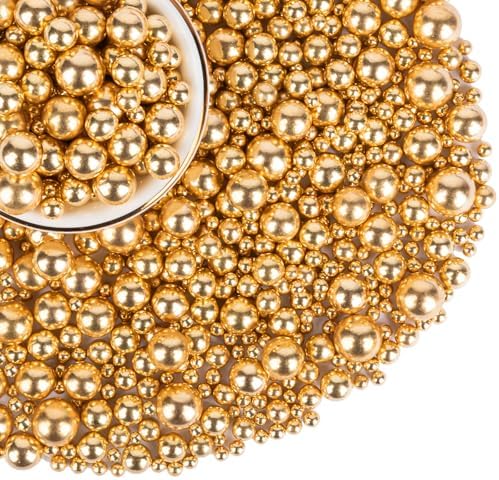 Essbare Goldfarbene Perlen Streusel 130g,Zuckerdeko für Kuchen,Cupcakes | Schwarze goldfarbene Perlen‑Zuckerstreusel für Kuchen,Kekse,Dekoration für Hochzeit,Geburtstag,Jubiläum th