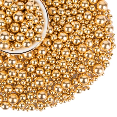Image of Edible Gold Pearl Sprinkles for Cake Decorating, 130g /4.58oz, Sugar Pearls for Cupcakes, Cookies, Donuts, Ice Cream Toppings, Wedding Birthday Christmas Party Supplies