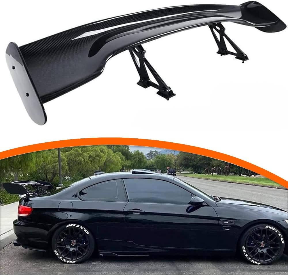 57 Inch Universal Rear Trunk Spoiler GT Racing Style Fit for Sedans Coupe Hatchback Adjustable Trunk Spoiler Wing (Carbon Fiber Look)