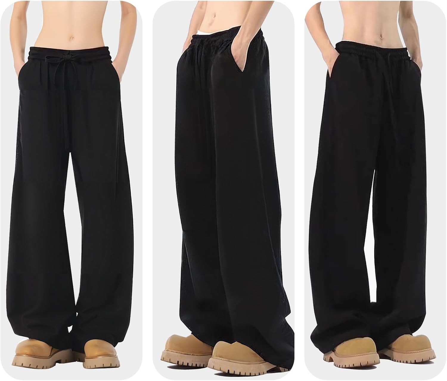 Sweatpants for Men, Big Size, Men's Extra Long Inseam, Mens Casual Fit Loose Drawstring Black Pants - Image 4