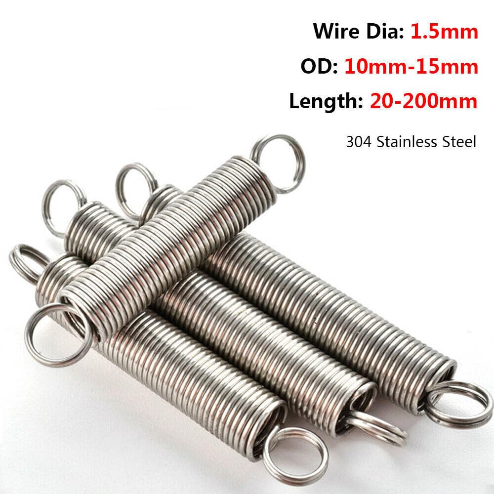 2Pcs Wire Dia 1.5mm O.D 15/12/10mm Expansion Tension Springs Loop End Length 20-200mm (1.5mm*15mm,Length60mm)