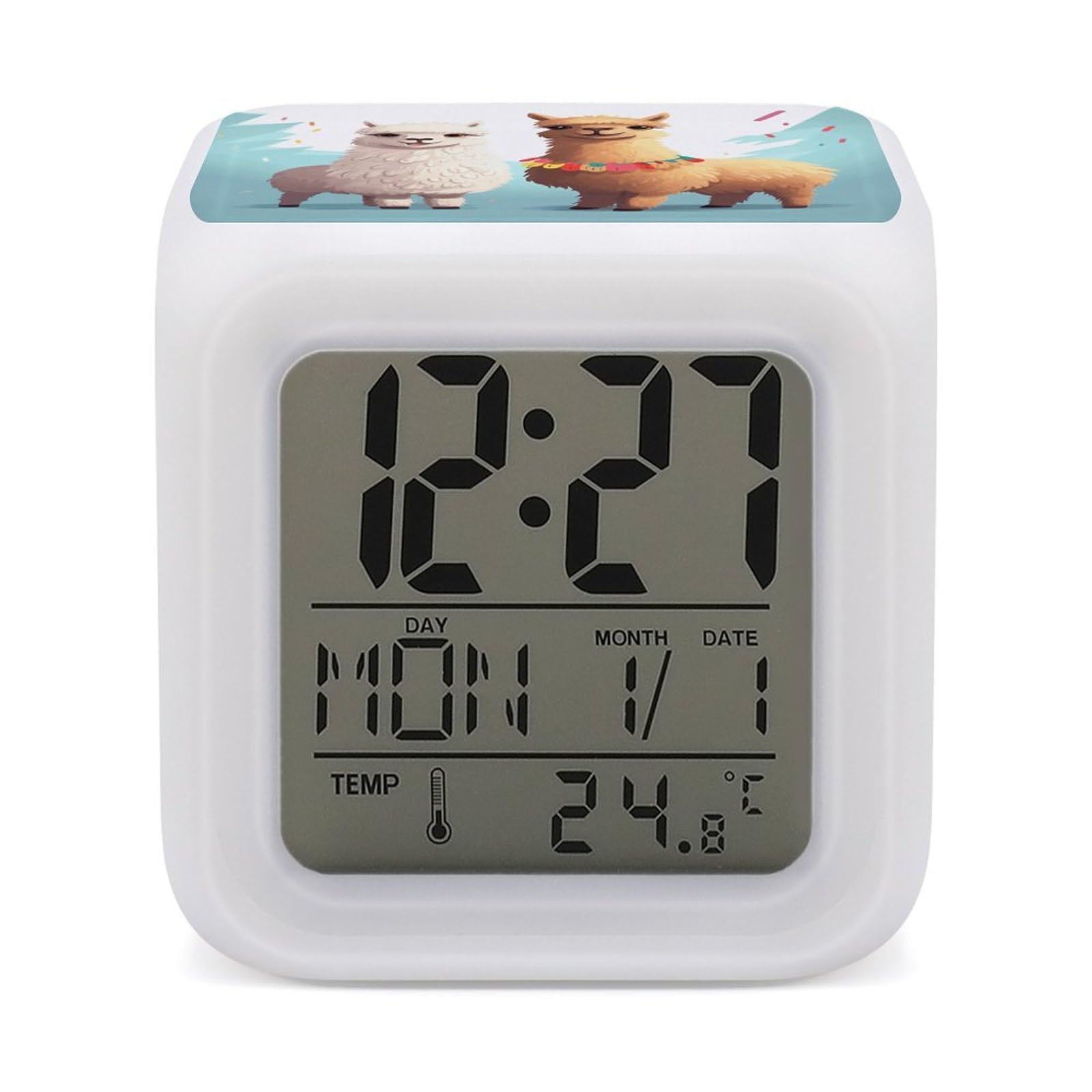 VstaDank Llama Alpaca Digital Alarm Clock LED Display Screen Color Change Alarms Clock Smart Alarm Clock Wake Up Digital Clocks with 7 Color Nightlight for Bedroom