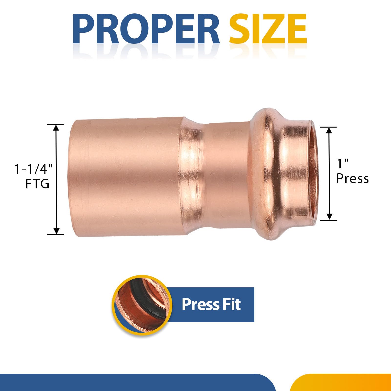Paquete de 100 reductores de buje de Cobre prensado GUOFIS de 1-1/4" FTG x 1", buje de Cobre prensado para plomería, transición de tamaño de tubería en Sistemas de Agua y HVAC.
