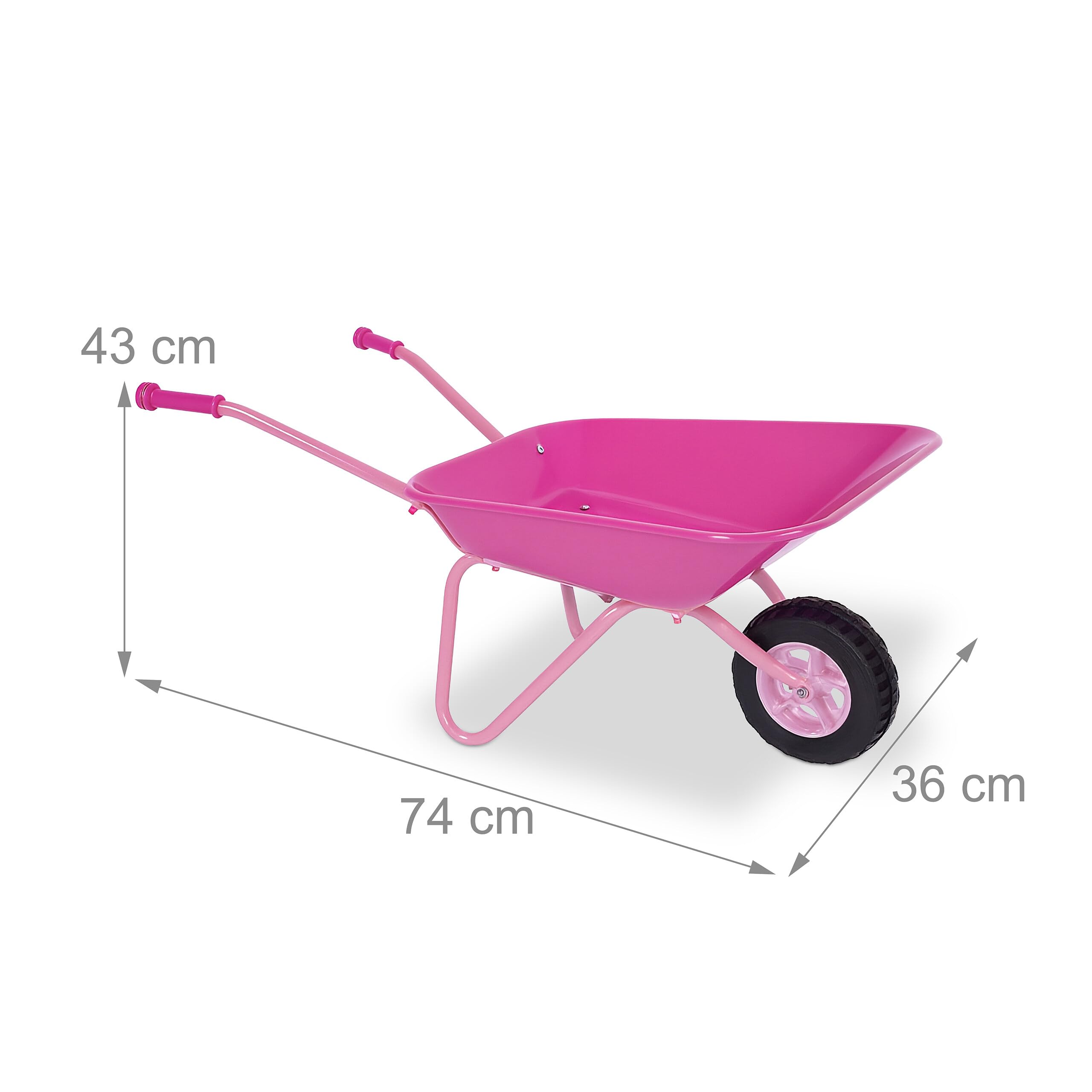 Relaxdays Brouette pour Enfants, poignées ergonomiques, H x L x P : 43 x 74 x 36 cm, métal, Chariot à Jouets, Rose/Noir