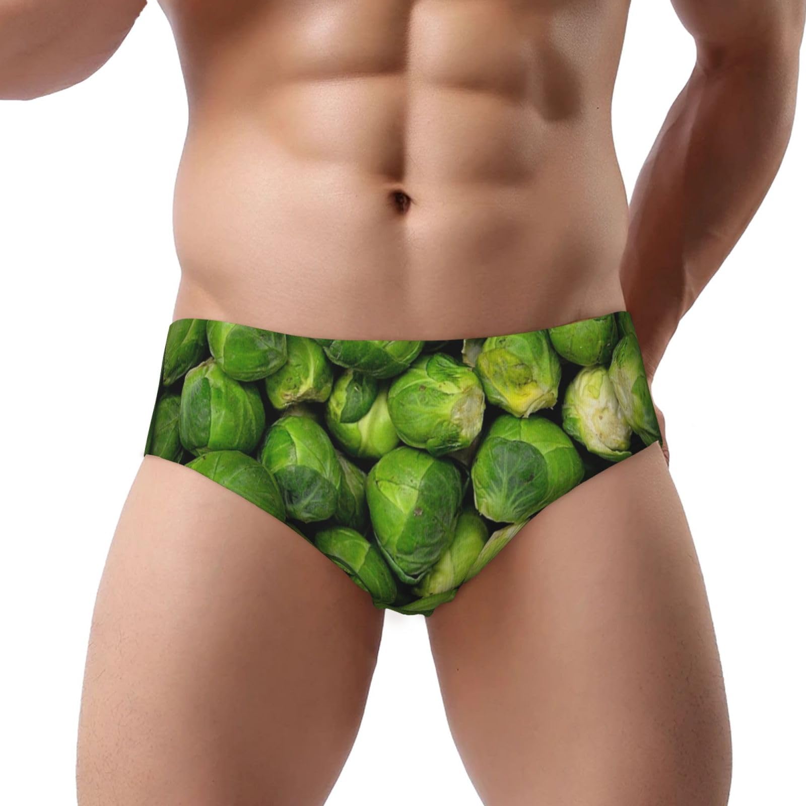 Bywenhopnbs Men's Multicolor Green Brussel Sprout Print's Briefs No Fly Underwear Support Pouch Comfort Soft Briefs For