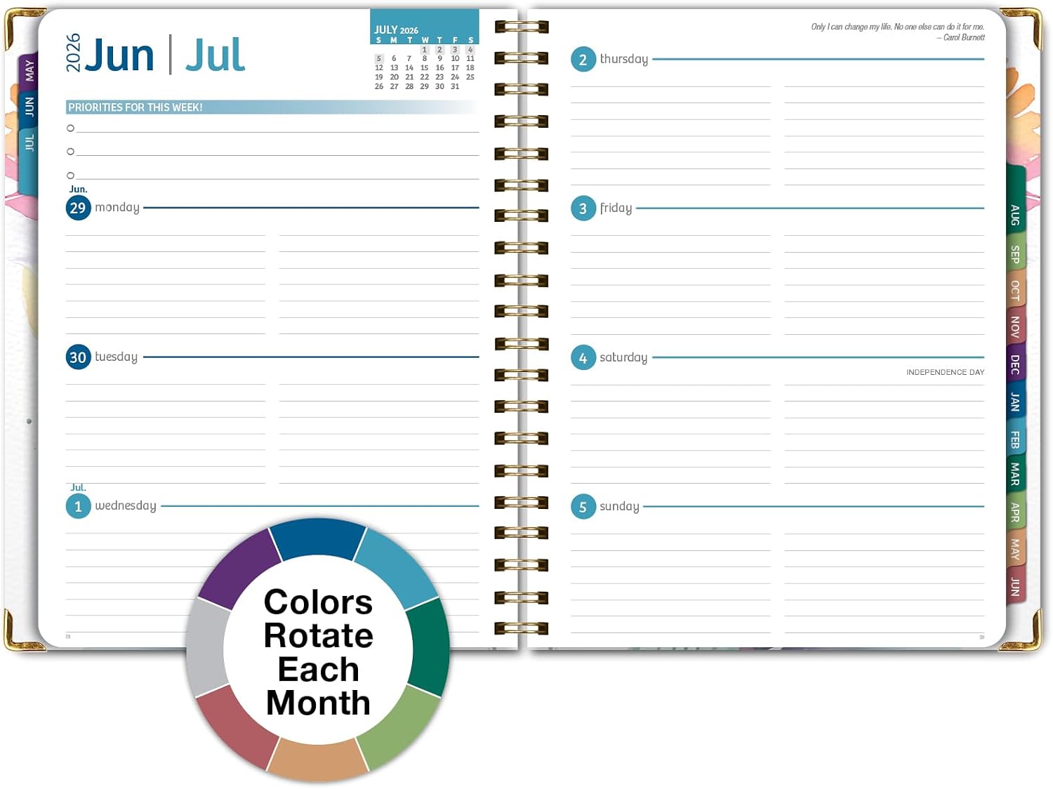 HARDCOVER Academic Year 2026-2027 Planner: 14 Months (May 2026 Through June 2027) 8.5"x 11" Daily Weekly Monthly Planner Yearly Agenda. Bookmark, Pocket Folder and Sticky Note Set (Rainbow Floral) thumbnail