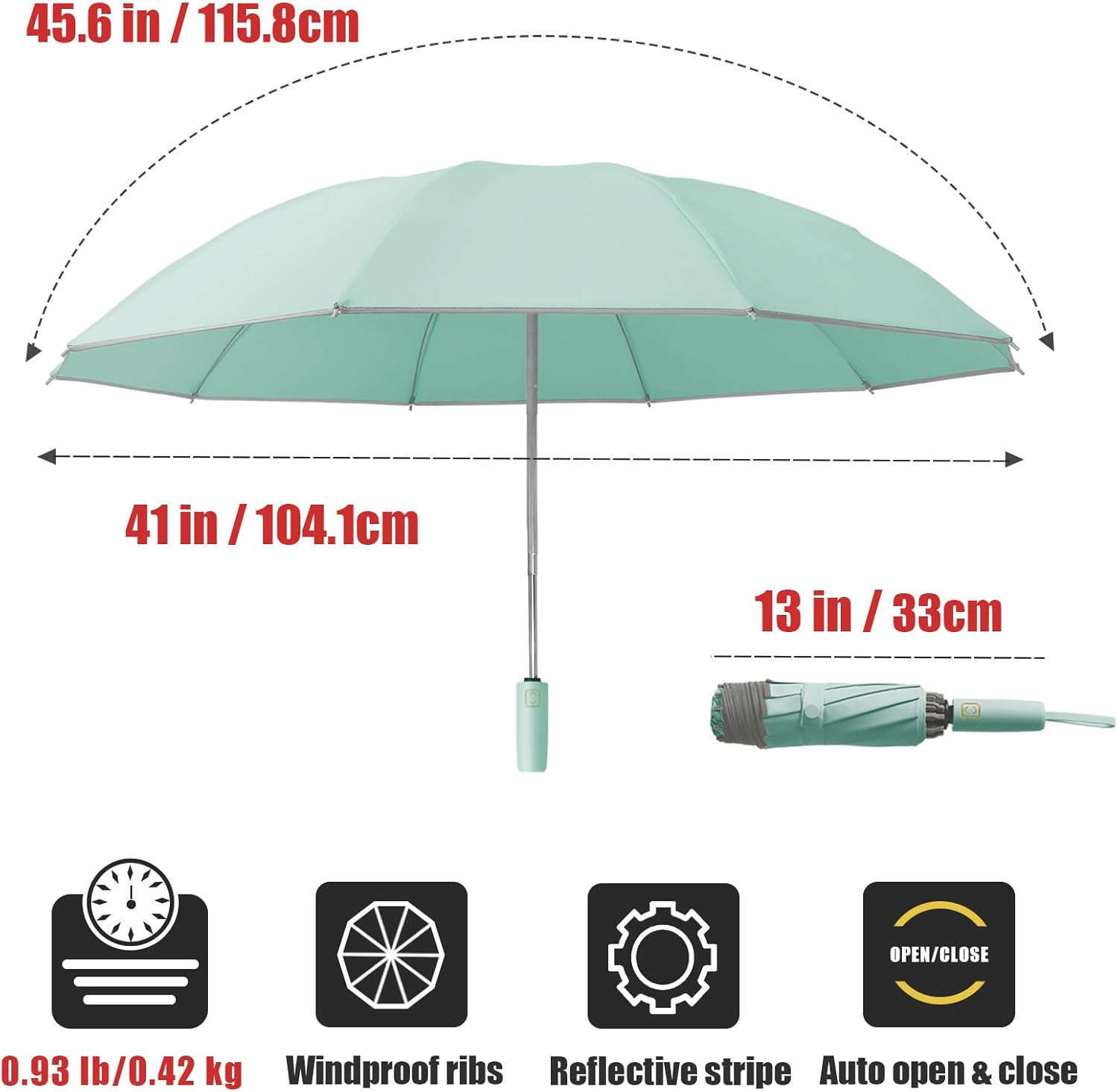 Large Windproof Travel Umbrella, Portable Reverse Folding Car Umbrella, Compact Inverted Design with Waterproof Canopy, Automatic, 10 Durable Ribs, 45.6/13 Inch, Fits Backpack - Image 2