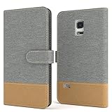 EAZY CASE Tasche kompatibel mit Samsung Galaxy S5 Mini Stoff Schutzhülle mit Standfunktion Klapphülle Bookstyle, Handytasche Handyhülle mit Magnetverschluss & Kartenfach, Kunstleder, Hellgrau
