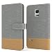 Produktbild EAZY CASE Tasche kompatibel mit Samsung Galaxy S5 Mini Stoff Schutzhülle mit Standfunktion Klapphülle Bookstyle, Handytasche Handyhülle mit Magnetverschluss und Kartenfach, Kunstleder, Hellgrau