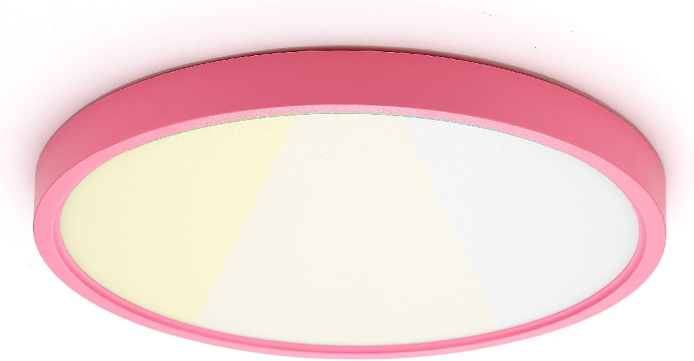 TALOYA Flush Mount LED Ceiling Light Pink Girl (12 Inch 20W), Round Modern Slim Light Fixture for Bedroom Kitchen Baby Child Laundry Utility Room, 3 Color Temperatures in One(Warm White/Neutral/Cool)