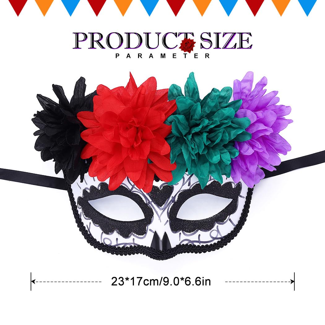 Nicute Masquerade Mask Mexican Day of the Dead Mask for Women Men Sugar Skull Flower Eyemask Fancy Carnival Party Masque