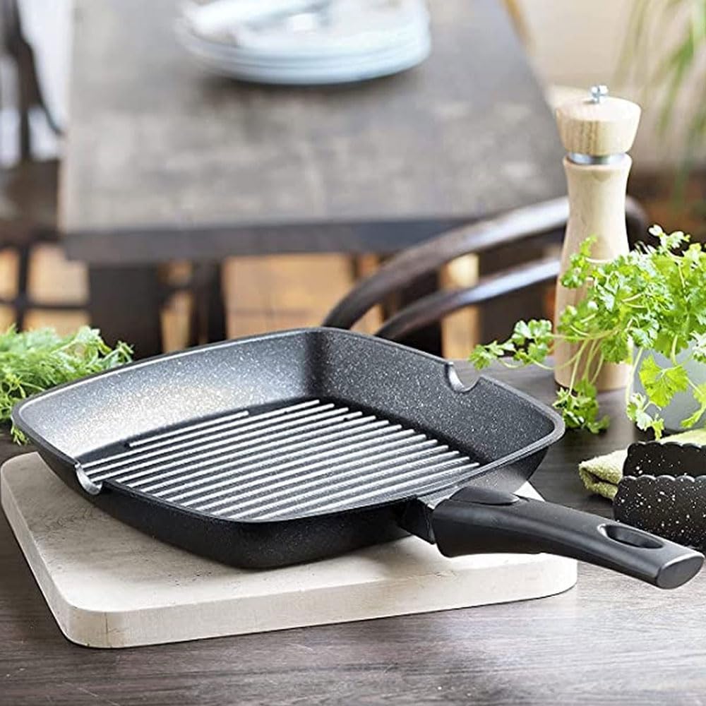 Piastra Grill Bistecchiera Antiaderente - 36x24 Cm, Fondo Induzione, Manico Pieghevole, In Alluminio - Foto 6