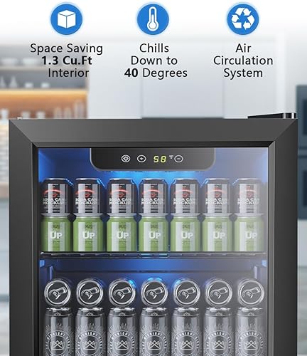 Miniatura 2 de Joy Pebble Refrigerador de bebidas  Mini refrigerador de 1.3 pies cúbicos con puerta de vidrio para bebidas de cerveza, vinos, 48 latas,