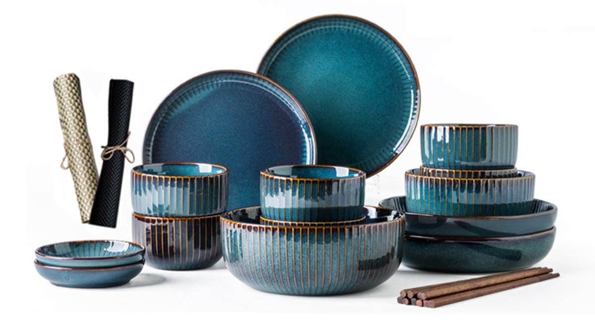 Zestaw zastawy stołowej, 12-częściowy zestaw ceramicznych talerzy obiadowych, zestaw naczyń dla 2-4 osób, idealny na wesele, przyjęcie, 12 sztuk (12 sztuk) (20 sztuk)