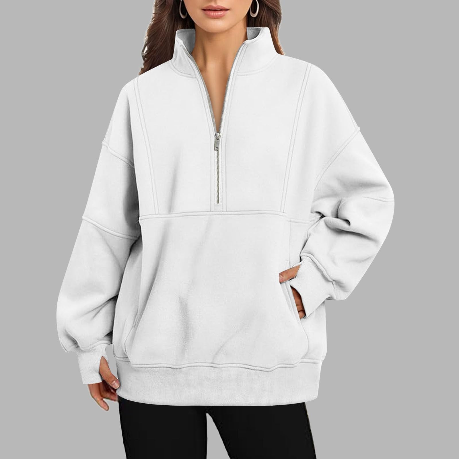 Sudaderas con cuello redondo y bloques de color para mujer, informales, personalizadas, con forro polar, cuello alto, ajuste holgado, con cremallera, lindos suéteres gráficos, delgados, de dibujos