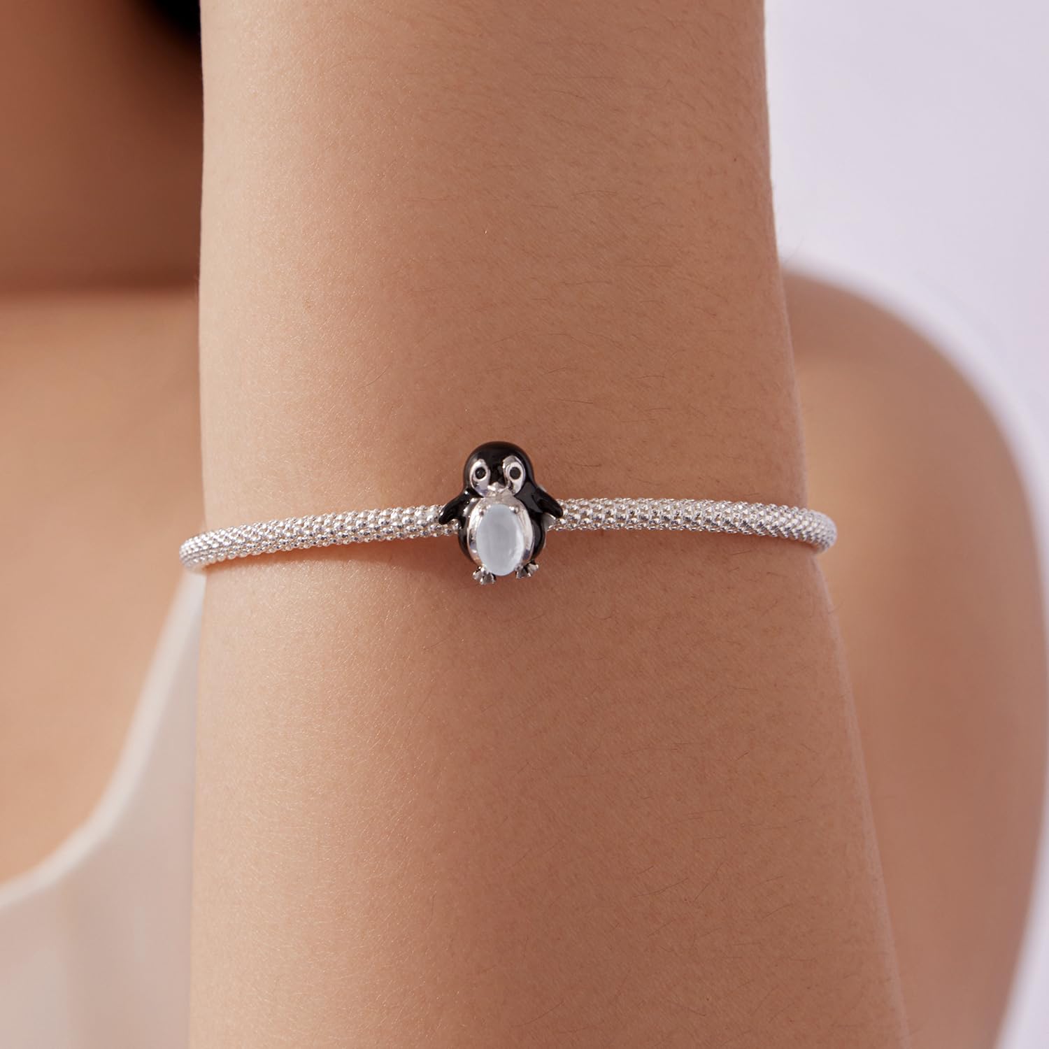 Braccialetto con perline a forma di pinguino, accessorio in argento Sterling 925, compatibile con braccialetti da 3 a 4,5 mm