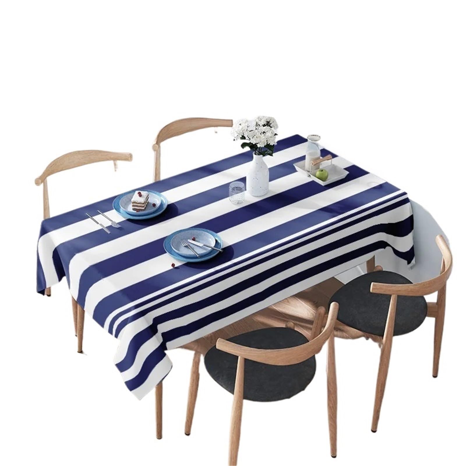 Zymjzbetic Striped Tablecloth Blue Striped Tablecloth - Modern Kitchen Decoration, Easy Wash Dry Room Decor Square Shape Kitchen Decorations(160X240CM)