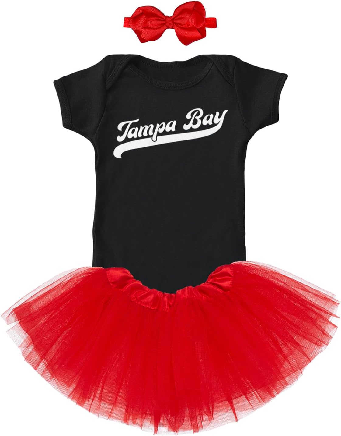 Tampa Bay - Baseball Jersey Style Script Baby Bodysuit + Tutu Skirt + Bow Headband Set