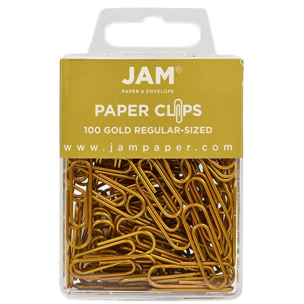 JAM PAPER Colourful Standard Paper Clips - Small 25.4 mm - Gold Paperclips - 100/Pack