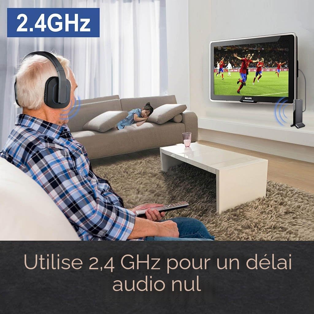 Avantree HT280 Casque sans Fil TV avec Station de Charge Emetteur RF 2.4G, Prise Optique numérique, Casque à Volume élevé Idéal pour Personnes âgées, portée de 30m sans Latence