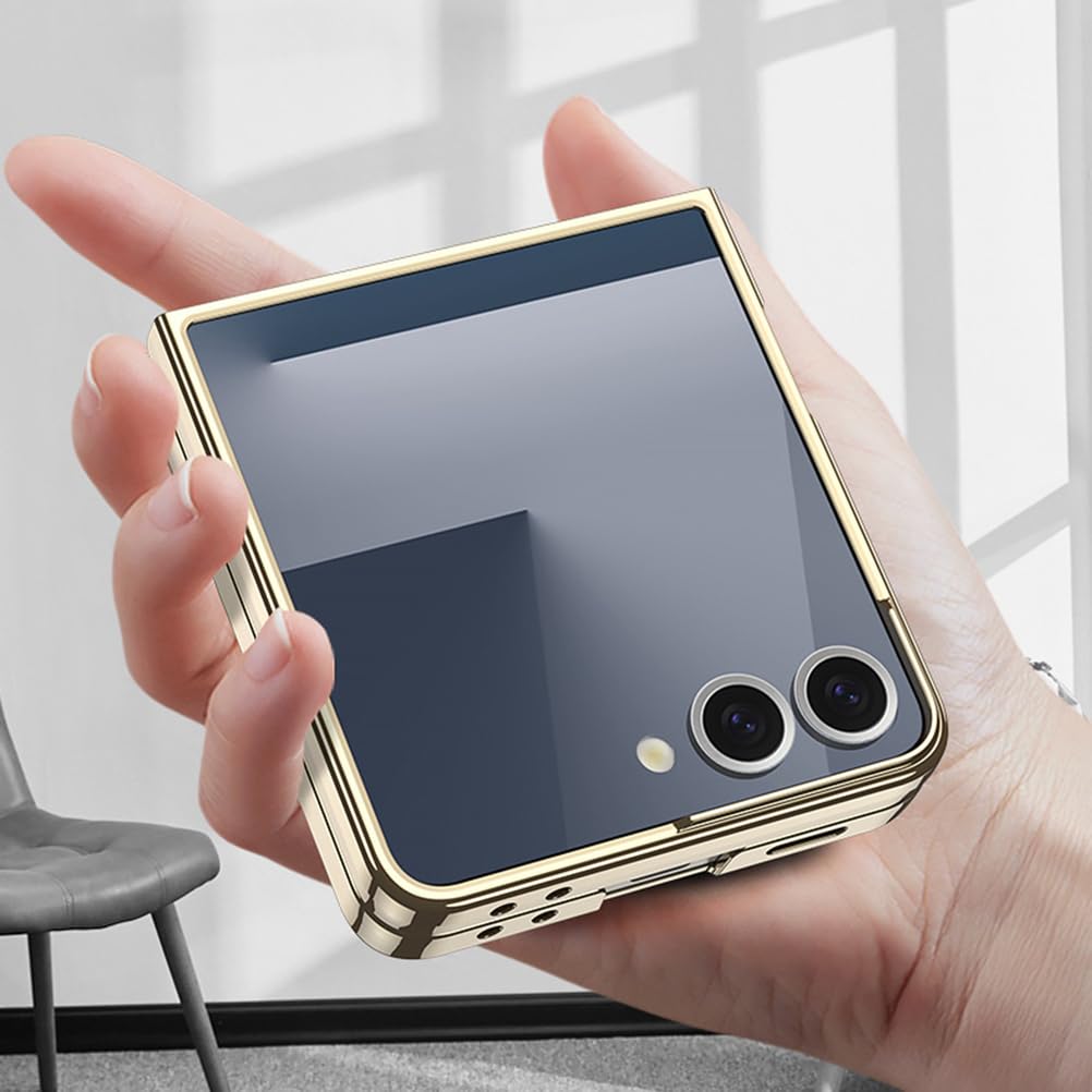 Étui pour Samsung Galaxy Z Flip 7, Mince Electroplated Cadre Housse Transparente Coque Antichoc,Noir,Flip 7