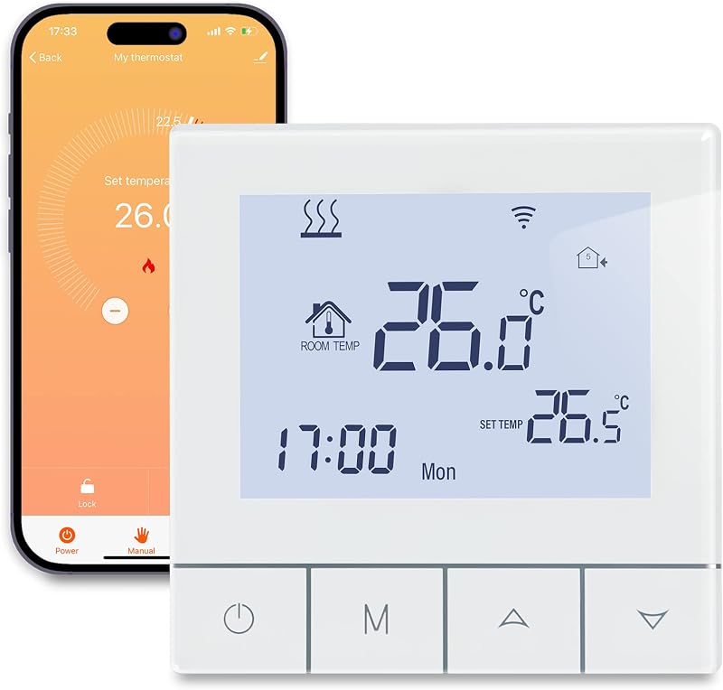 Beok TDS75WIFI-WPB WiFi Okostermosztát Gázkazánhoz és Padlófűtéshez - Tuya Kompatibilis, Programozható, Érintőképernyős, Alexa és Google Hom