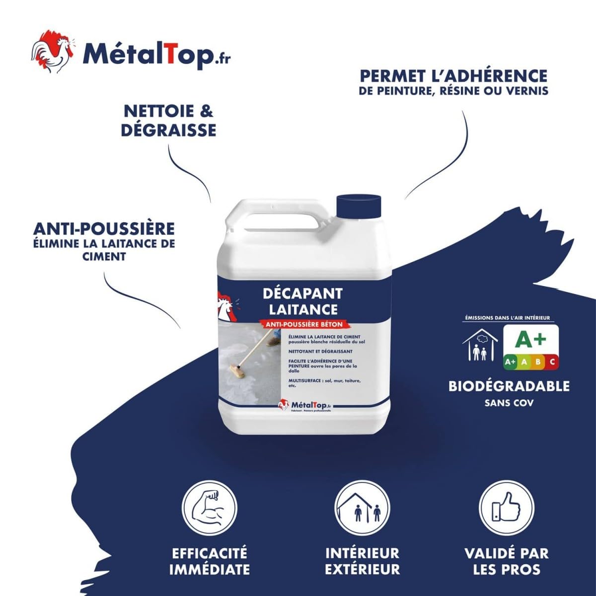 Metaltop - Decapant Laitance - 20 L - Nettoyant puissant pour éliminer la poussière de ciment et les impuretés.