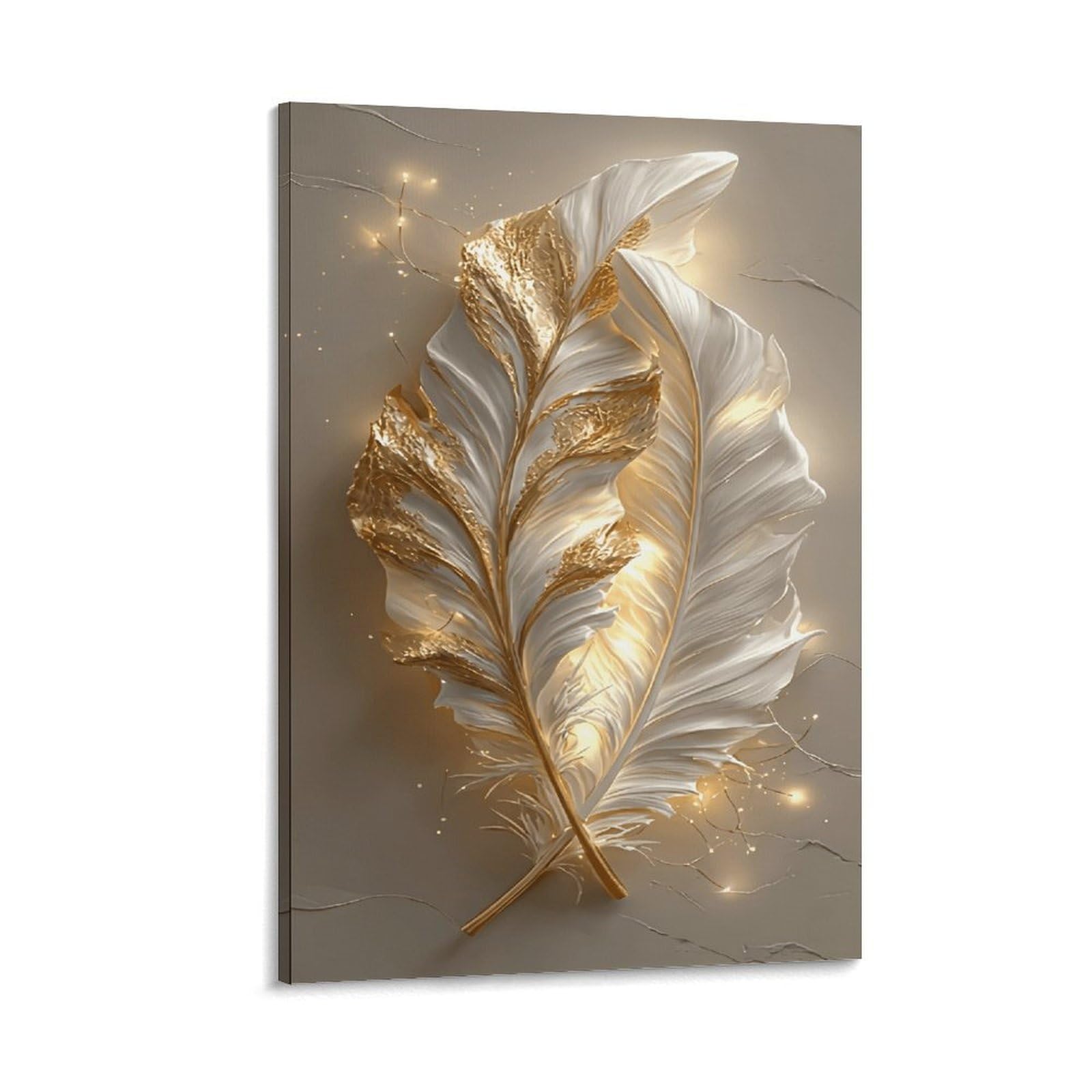 XPASHIQWC White & Gold Feathers Poster Artwork Canvas Prints Picture Modern Wall Art Picture Wall Hanging for Home Decorations 20x30inch(50x75cm)