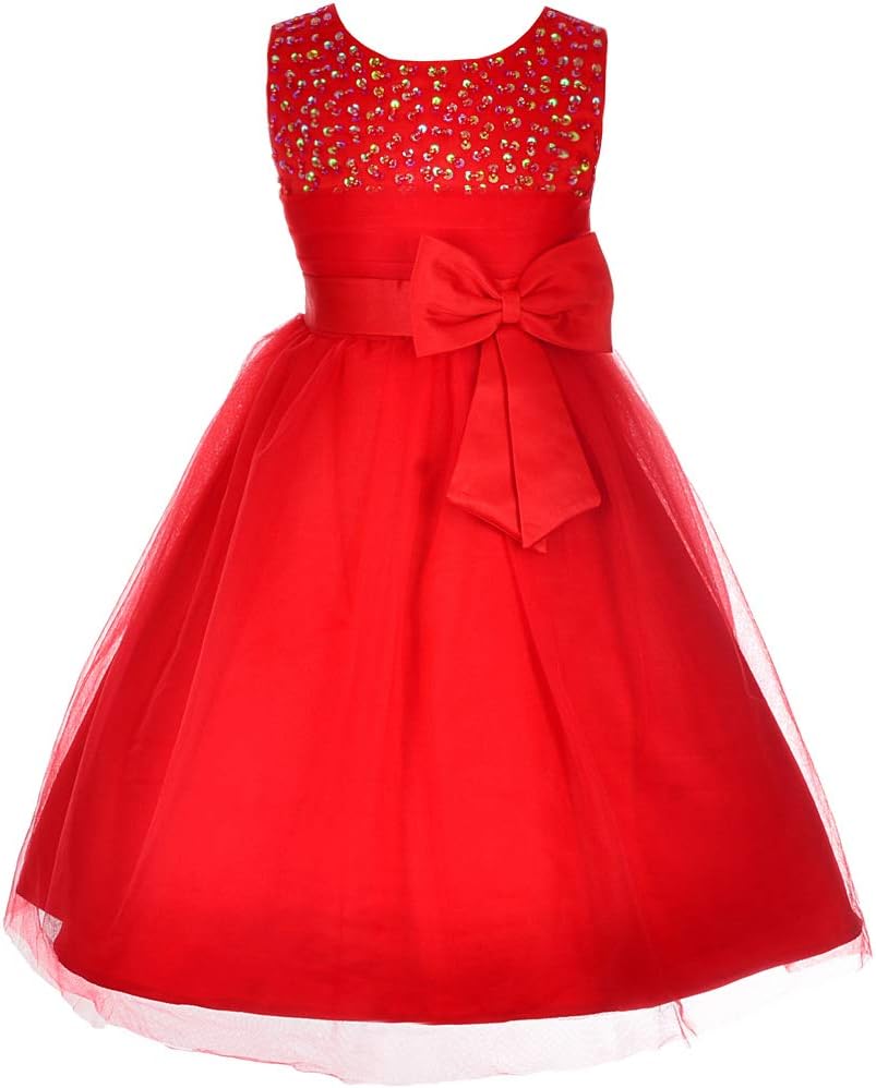 Dressy Daisy Girls' Beaded Satin Tulle Wedding Flower Girl Pageant Party Dress