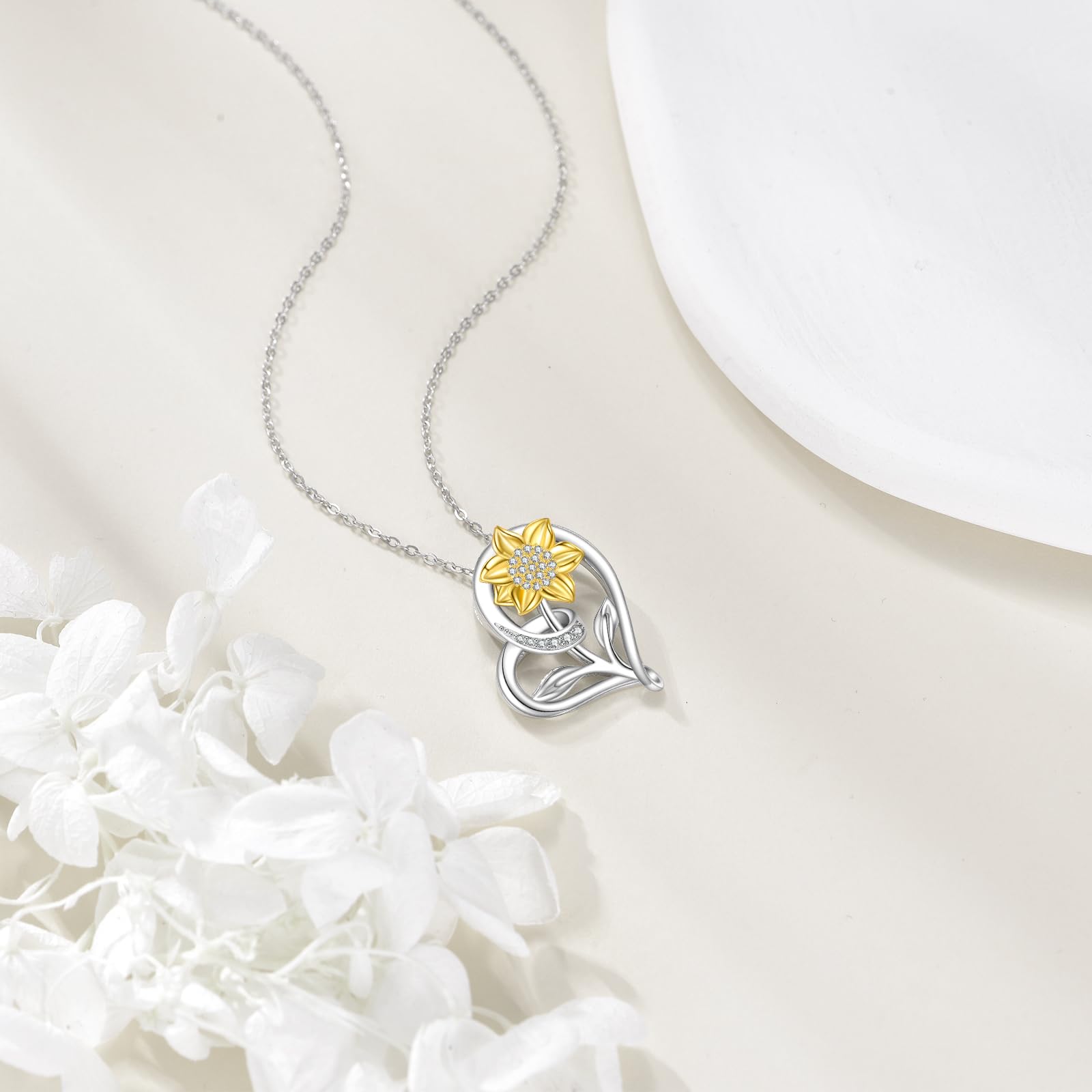 ONEFINITY Collar de girasol para mujer, plata de ley 925, colgante de girasol, joyas florales, regalos, Plata esterlina, No es una piedra preciosa