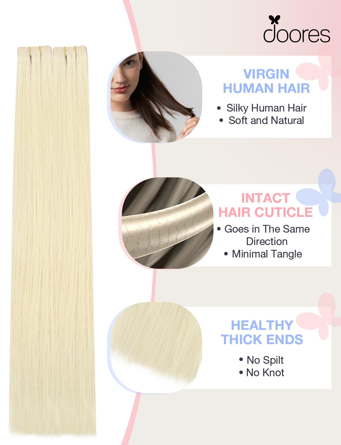 DOORES Tape in Balayage Natural Black to Light Blonde 20 Inch 20pcs 50g Human Hair Extensions Tape in Straight Real Natural — view 44