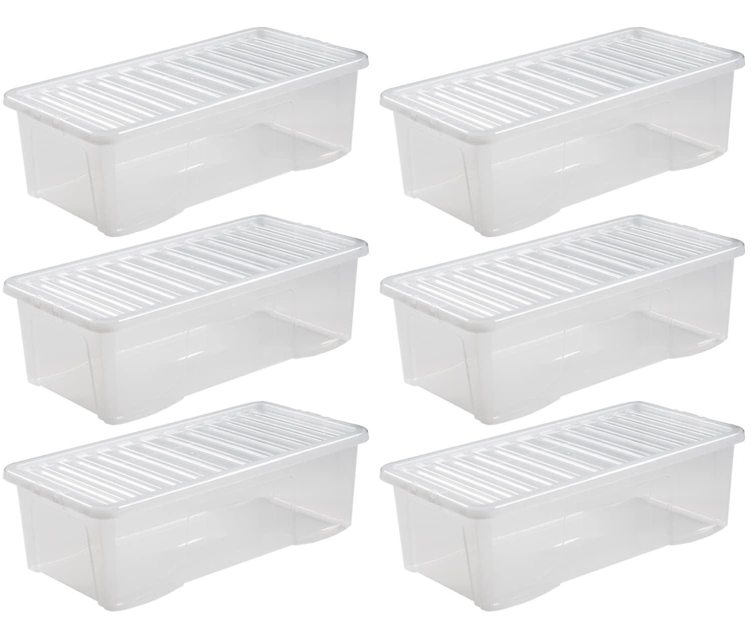 M1SS Set of 6 - Clear Crystal Plastic Storage Boxes With Lid Home Office Stackable Nestable Container Made in U.K (62 Litre)