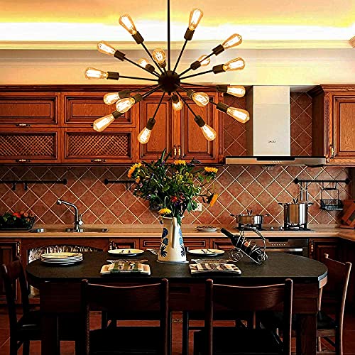 Sputnik Chandeliers Black, Modern 18-Light Farmhouse Pendant Light Mid Century Starburst Lighting Vintage Industrial Ceiling Hanging For Living Dining Room, Bedroom, Kitchen Island, Foyer, Hallway #TOP7