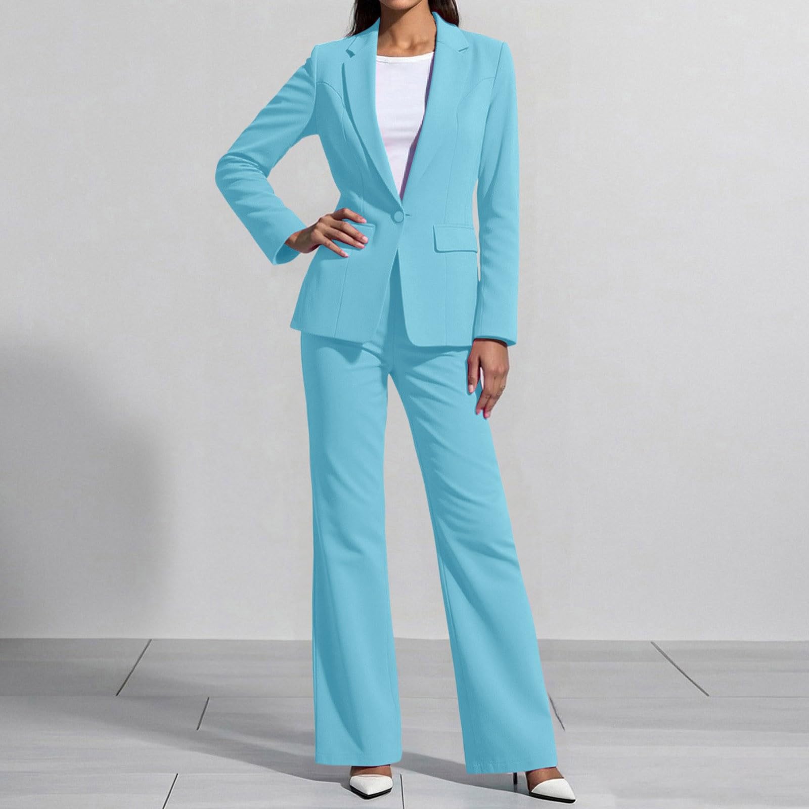 Ensemble Femme Deux Pièces Pantalon Long à Manches avec Veste Droite Tenue Professionnelle Bureau Confortable Quotidien Automne Hiver Printemps