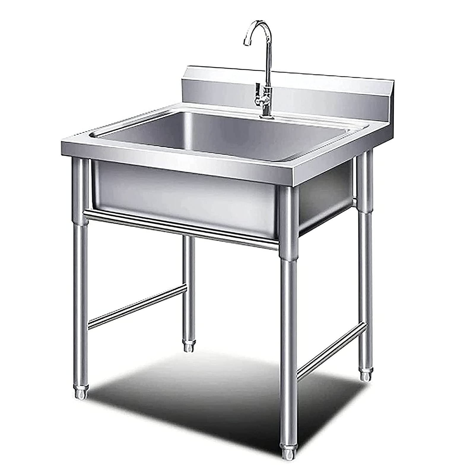 MOCHIYIA 50/60cm Catering Sink, Stainless Steel Freestanding Sink Commercial Sink Single Bowl Unit Free Standing Utility Sink with Stand for Laundry Garage Indoor Outdoor, 50*50*80cm