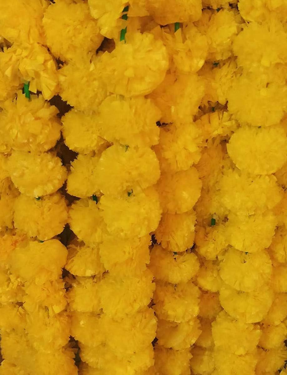 5 Feet Indian Home Decoration Yellow Artificial Marigold Flower Wedding Home Decor Wall Decor Door Hanging Set of 10