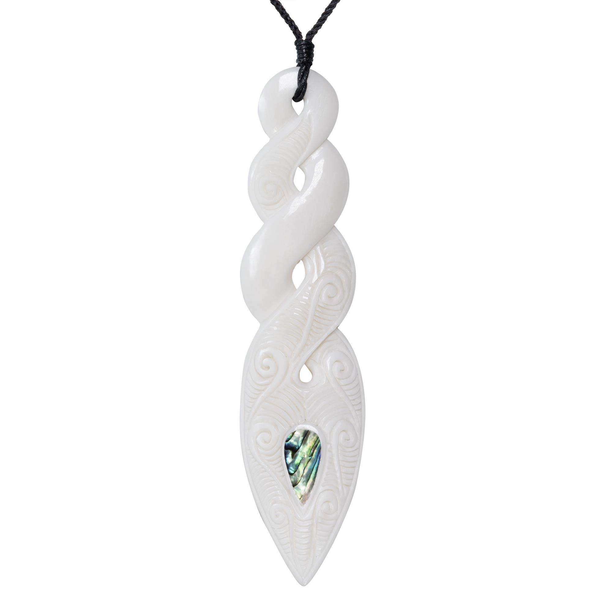 Collier Pendentif Os Sculpté à La Main - Orné D'ormeau - Longueur 84 Cm - Style Maori - Unisexe