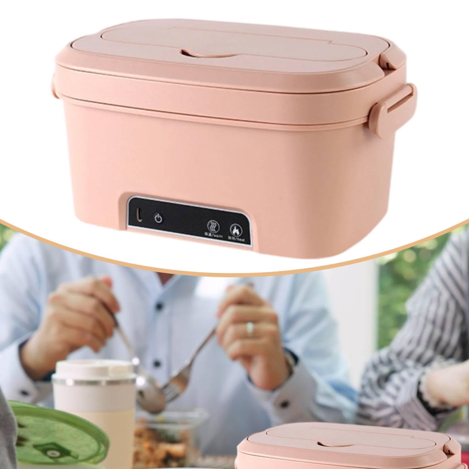 Scaldavivande Elettrico Cordless con Contenitore in Acciaio Inox Lunch Box Ricaricabile Scomparto Posate Antigoccia Riscaldamento Veloce, Rosa