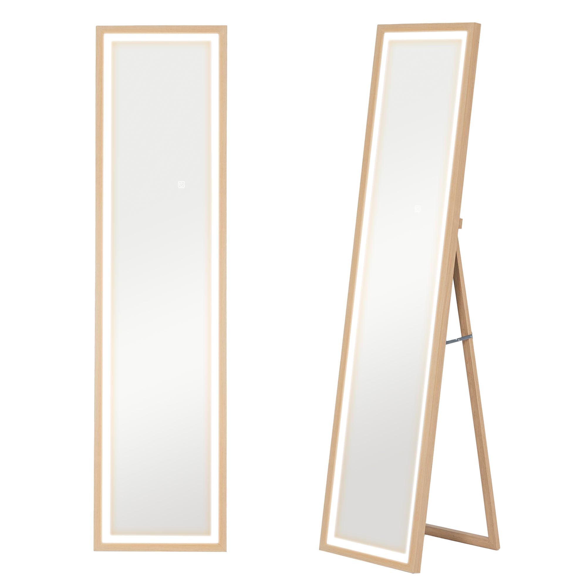 HOMCOM Espejo de Cuerpo Entero con Luz LED 160x40 cm Espejo de Pie Espejo de Pared con Iluminación de 3 Colores Táctil Inteligente Función de Memoria y Soporte para Salón Dormitorio Roble