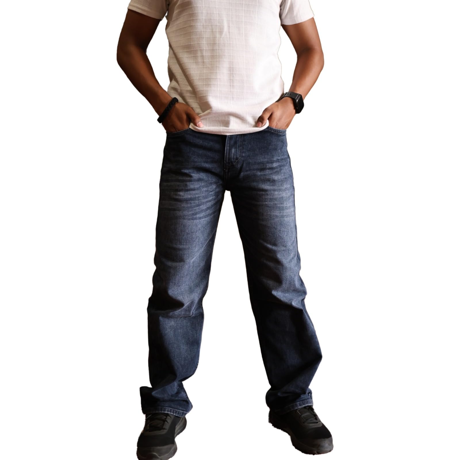 Men Black Straight Fit Stretchable Faded Jeans-picture-48