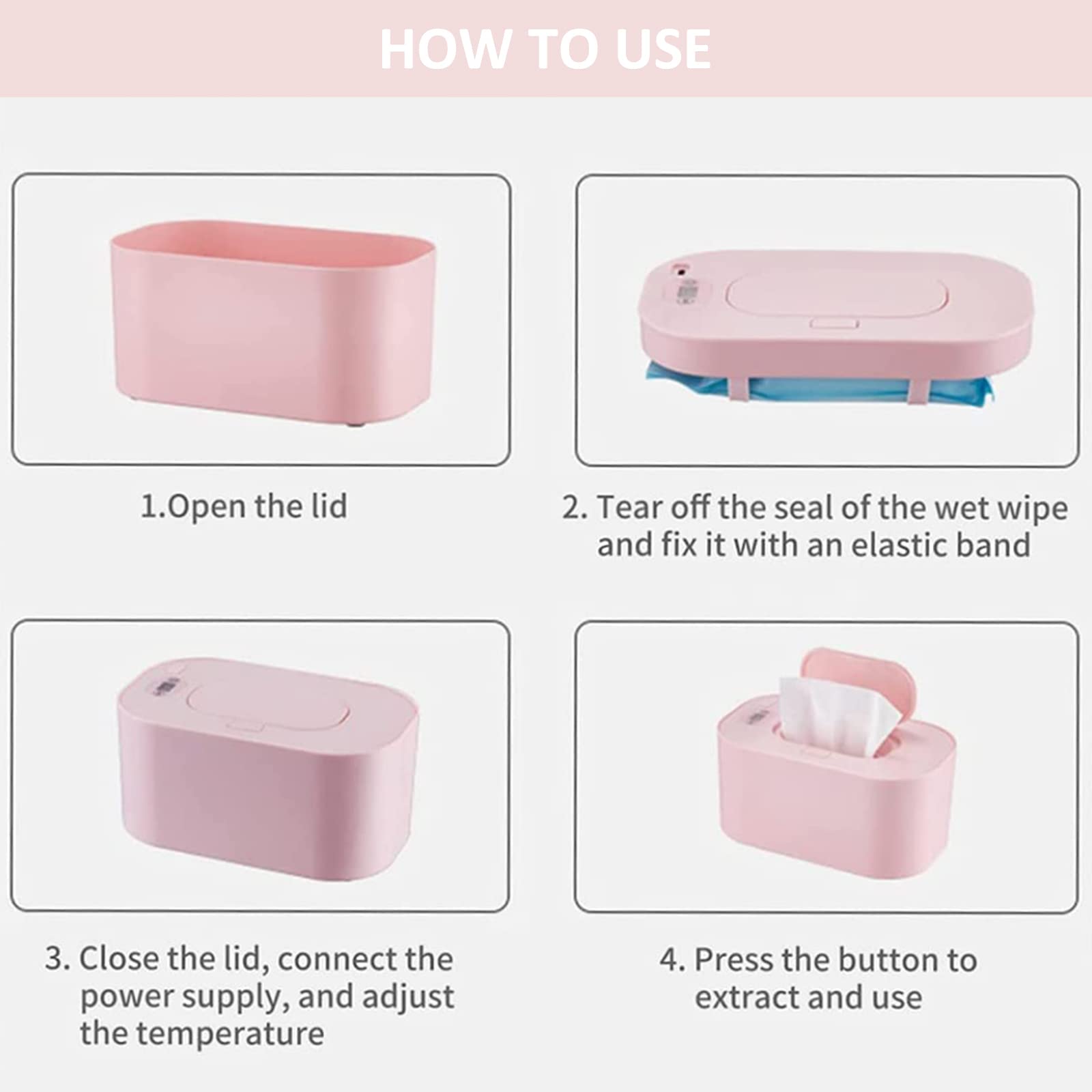 Calentador de Toallitas para Bebés USB, Calienta Toallitas Humedas Bebe con Temperatura Ajustable 40°C~60°C, Dispensador de Toallitas Húmedas para Bebés de Gran Capacidad, Bajo Consumo
