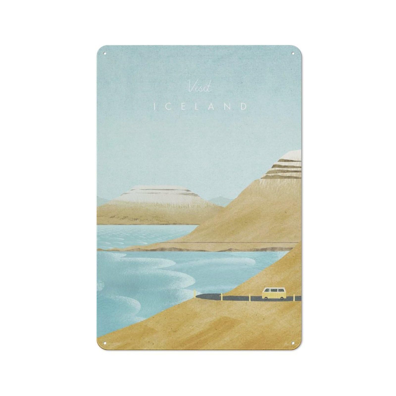 Junmoney Iceland-1 Iceland Country Metal Wall Decor 30X20cm, Tin Wall Plaque For Cottage, Kitchen, Hallway Or Breakfast Nook