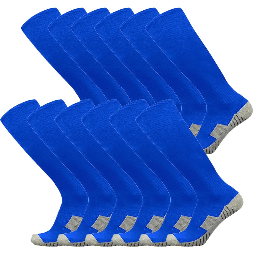 Fußballsocken, 3/12 Paar, Team-Sport, kniehoch, atmungsaktiv, Fußballsocken für Herren, Jugendliche, Kinder, Jungen, Blau, 12 Paar, Large
