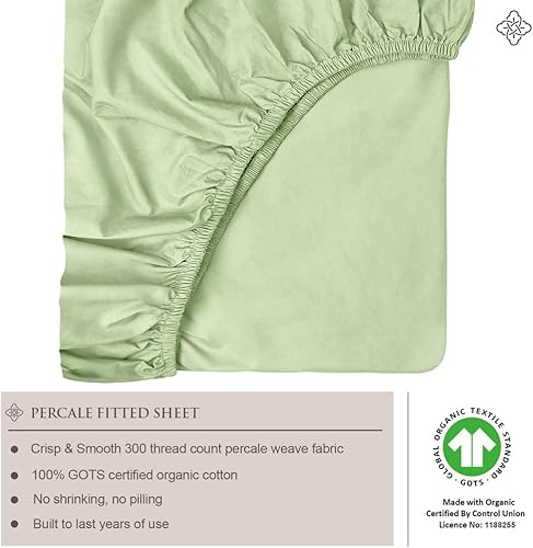 Miniatura 2 de Bioweaves 1 sábana bajera de 100 % algodón percal de algodón orgánico, 300 hilos, con certificación GOTS, bolsillos profundos de 17 pulgadas, color