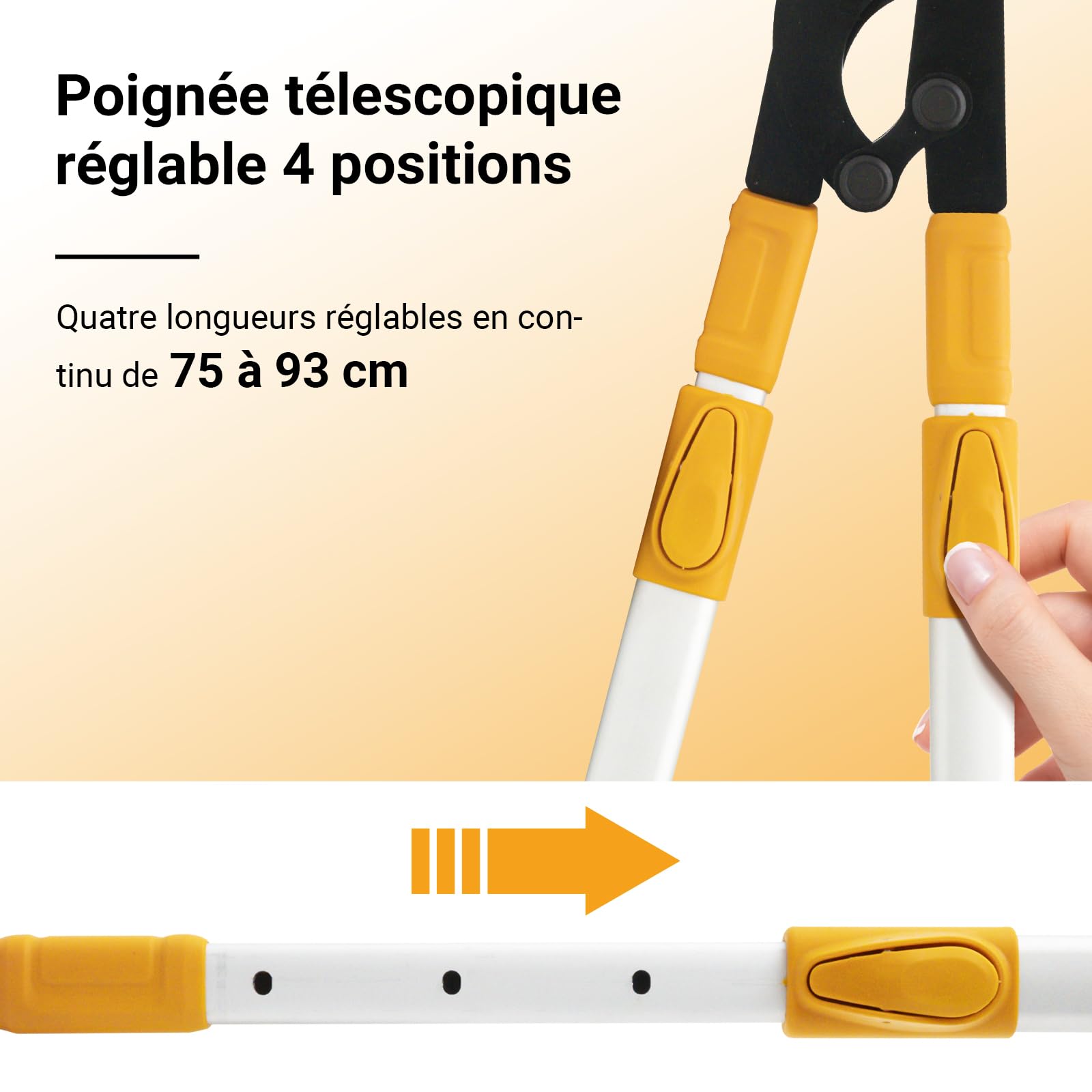 Coupe Branche Cisailles TéLéScopiques Avec Scie à Main Pour Bois Frais Jusqu'à 60mm, Cisaille à Branches TéLescopique, Extensible Jusqu'à 930mm, RevêTement AntiadhéSif