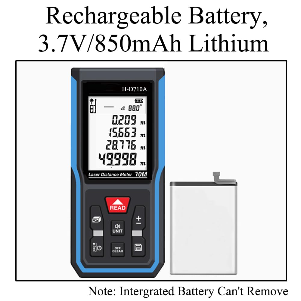 Medidor de distancia láser de 70 m, medición láser IP54 de semillas de roca, dispositivo medidor de distancia láser portátil, cinta métrica láser digital con pantalla LCD retroiluminada