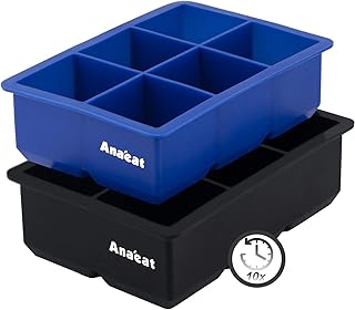 Anaeat Premium Silicone Ice Cube Trays Easy Release Ice Maker- 2 Pack 6 Square Cubes Tray Ideal for Whiskey, Cocktails, Wine and Frozen Treats - Flexible and Durable